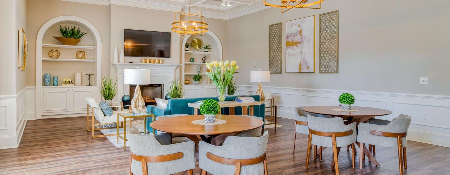 a room with tables and chairs