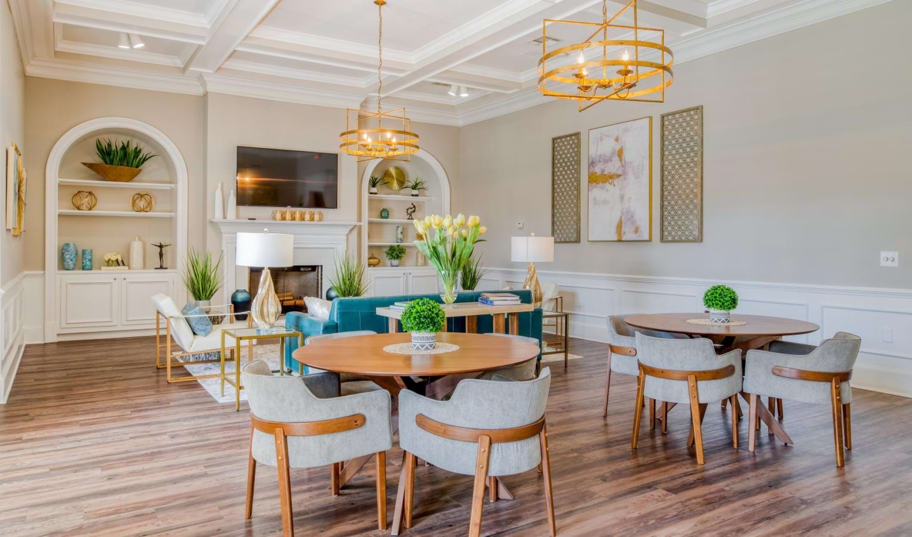 a room with tables and chairs